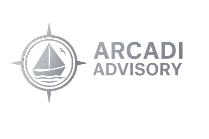 Arcadi Advisory compass and sailboat emblem